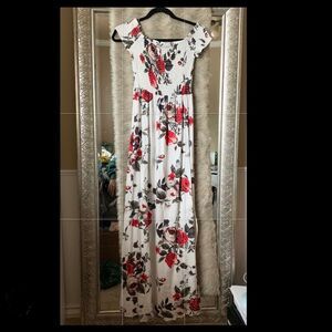 S White Rose off the shoulder maxi dress